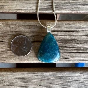 Blue apatite pendant with sterling silver chain